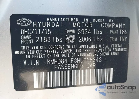 2017 Hyundai Elantra Limited z USA, uszkodzony, nr VIN KMHD84LF3HU068343
